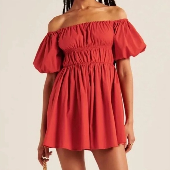 Red Off the Shoulder Mini Dress - Picture 1 of 4